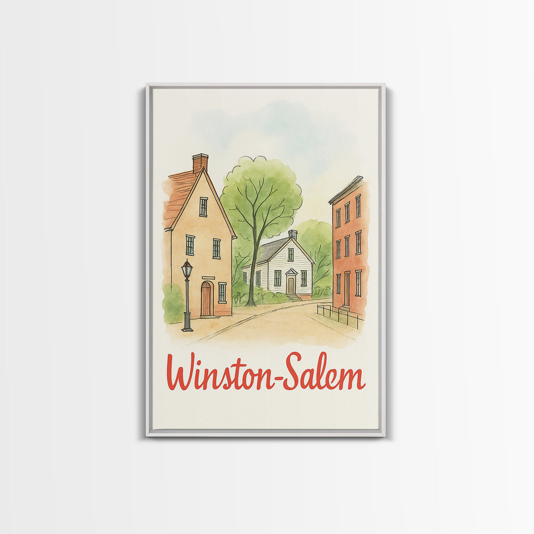 Winston Salem North Carolina Travel Poster, Canvas Print, Illustrated City Wall Art, Winston Salem Wall Art, City Poster, Wanderlust Decor