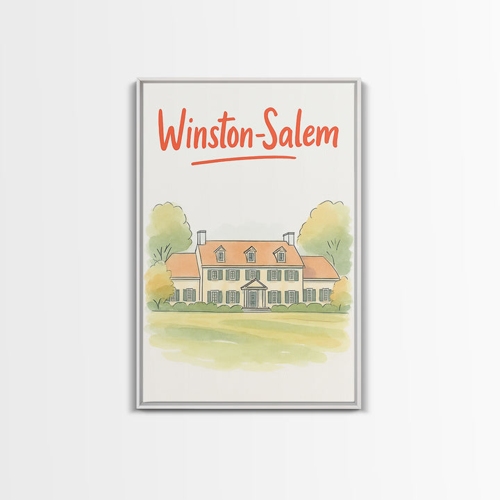 Winston Salem Travel Poster, Canvas Print, Illustrated City Wall Art, Winston Salem Art Print, Mid Century Wall Art, Vintage Travel Art