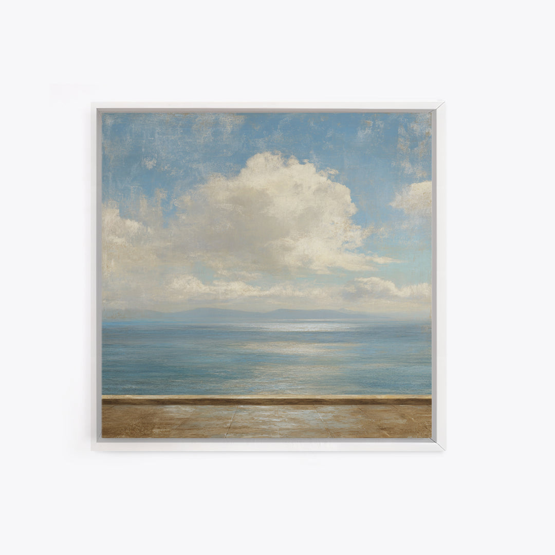 Mediterranean Terrace View Focused on Sea and Framed Canvas Print, Hotel Art, Framed Art, Hotel Decor, Fine Art, Boutique, HOT-1x1-11