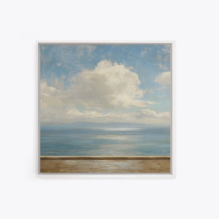 Mediterranean Terrace View Focused on Sea and Framed Canvas Print, Hotel Art, Framed Art, Hotel Decor, Fine Art, Boutique, HOT-1x1-11