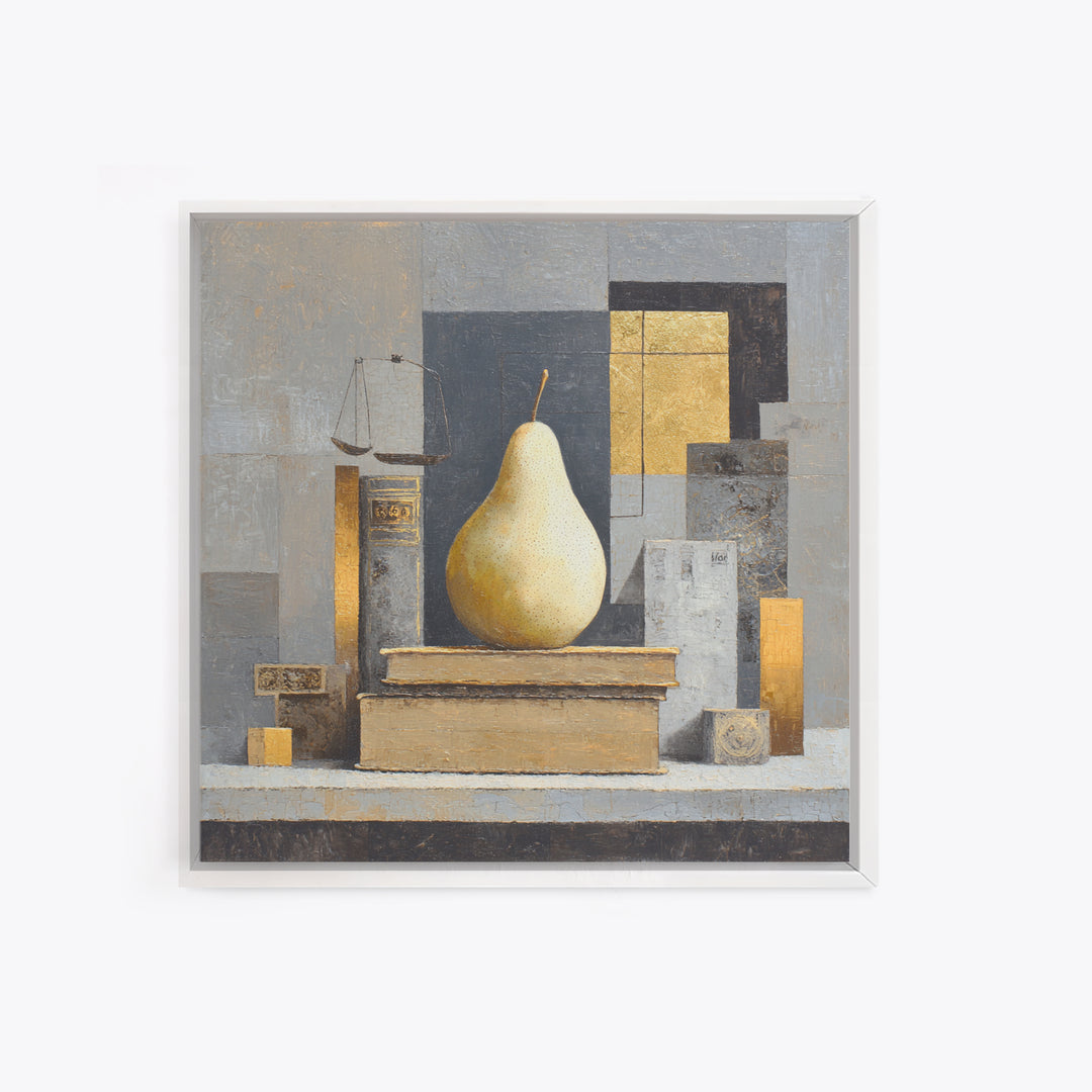 Elegant Pear Still Life on Linen Framed Canvas Print, Hotel Art, Neutral Decor, Hotel Decor, Fine Art, Boutique, Home Decor, HOT-1x1-21