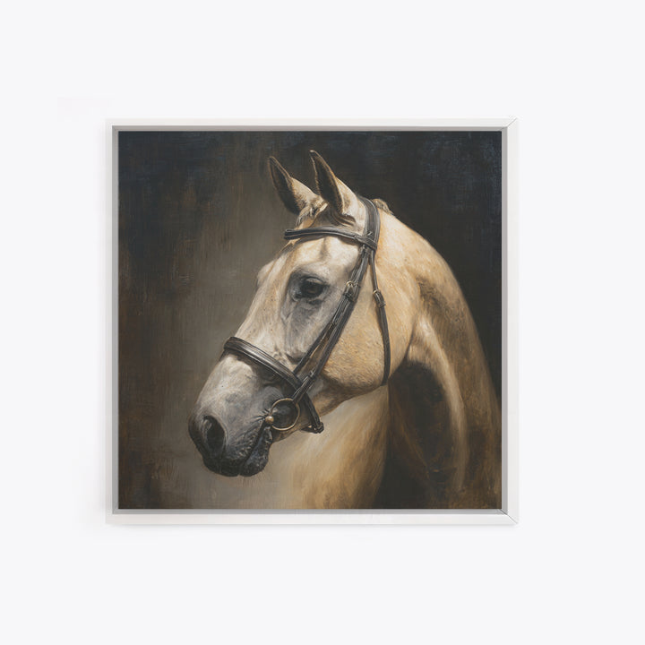 Neutral Horse Portrait Framed Canvas Print, Hotel Art, Room Decor, Hotel Decor, Oil Painting, Boutique, Art Print, Hazbin Hotel, HOT-1x1-40