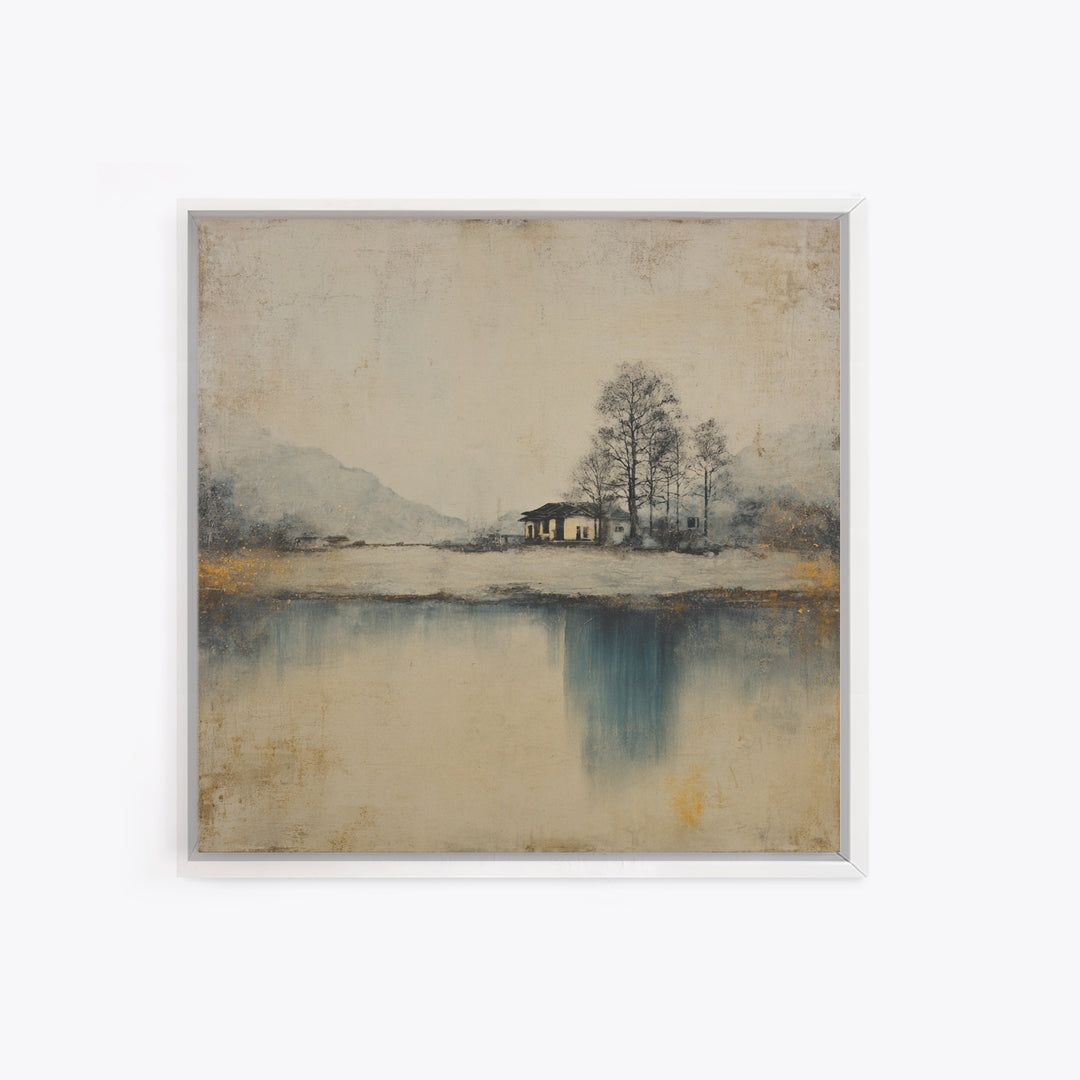 Japanese Ink Landscape Framed Canvas Print, Hotel Art, Beach Prints, Hotel Decor, Fine Art, Boutique, Room Decor, HOT-1x1-42