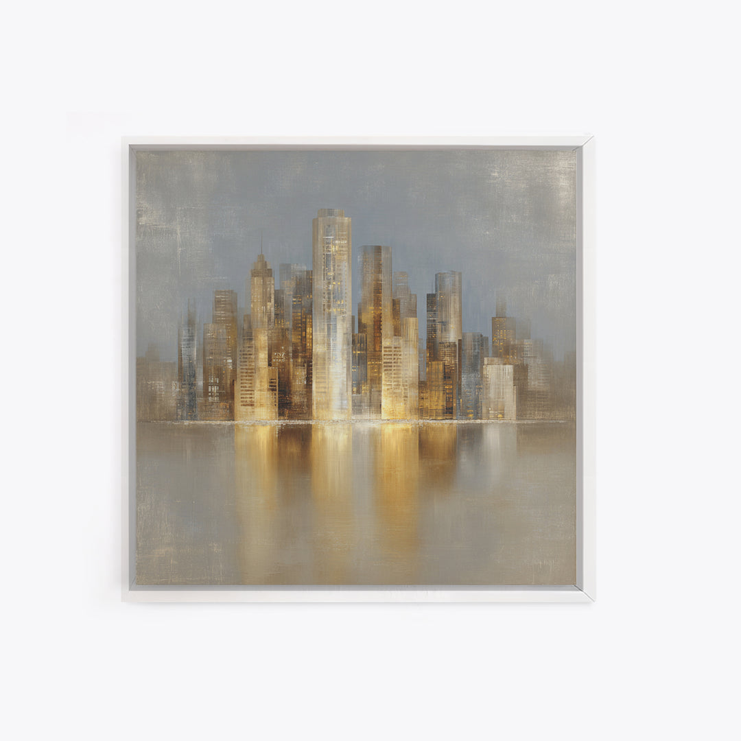 Quiet City Skyline Framed Canvas Print, Hotel Art, Fine Art Print, Hotel Decor, Abstract Art, Boutique, Wall Decor, Painting, HOT-1x1-74
