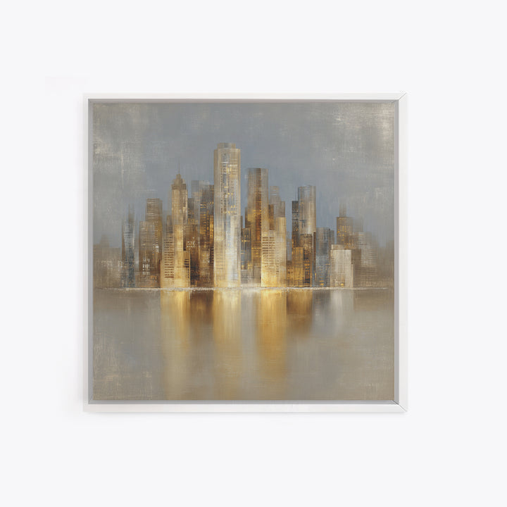Quiet City Skyline Framed Canvas Print, Hotel Art, Fine Art Print, Hotel Decor, Abstract Art, Boutique, Wall Decor, Painting, HOT-1x1-74