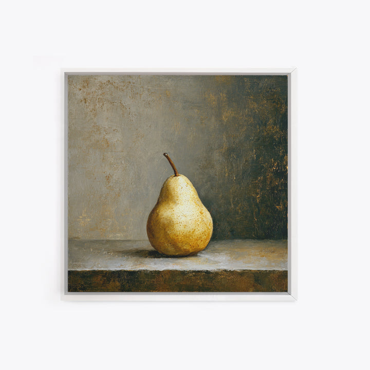 Elegant Pear Still Life on Linen Framed Canvas Print, Hotel Art, Wall Art, Hotel Decor, Abstract Art, Boutique, Framed Art, HOT-1x1-93