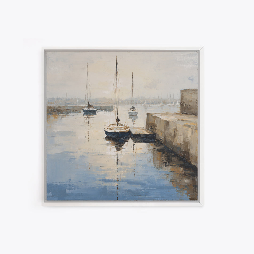 Quiet Harbor with Sailboats at Dawn Canvas Print, Hotel Art, Modern Decor, Hotel Decor, Fine Art, Boutique, Poster, Wall Decor, HOT-1x1-94