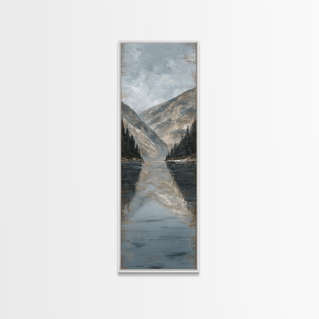 Serene Mountain Lake for Boutique Hotel Mood Framed Canvas Print, Hotel Art, Poster, Hotel Decor, Fine Art, Boutique, HOT-1x3-20