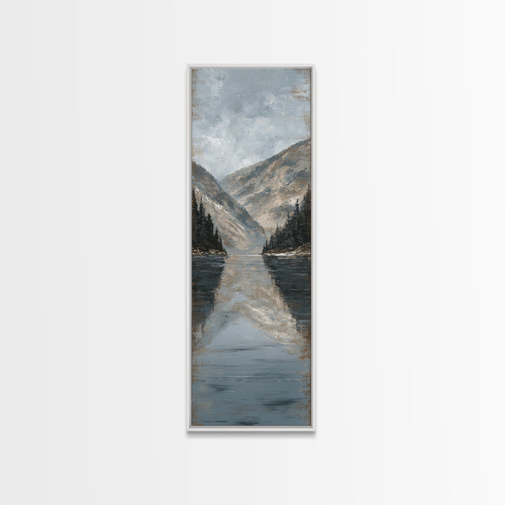 Serene Mountain Lake for Boutique Hotel Mood Framed Canvas Print, Hotel Art, Poster, Hotel Decor, Fine Art, Boutique, HOT-1x3-20