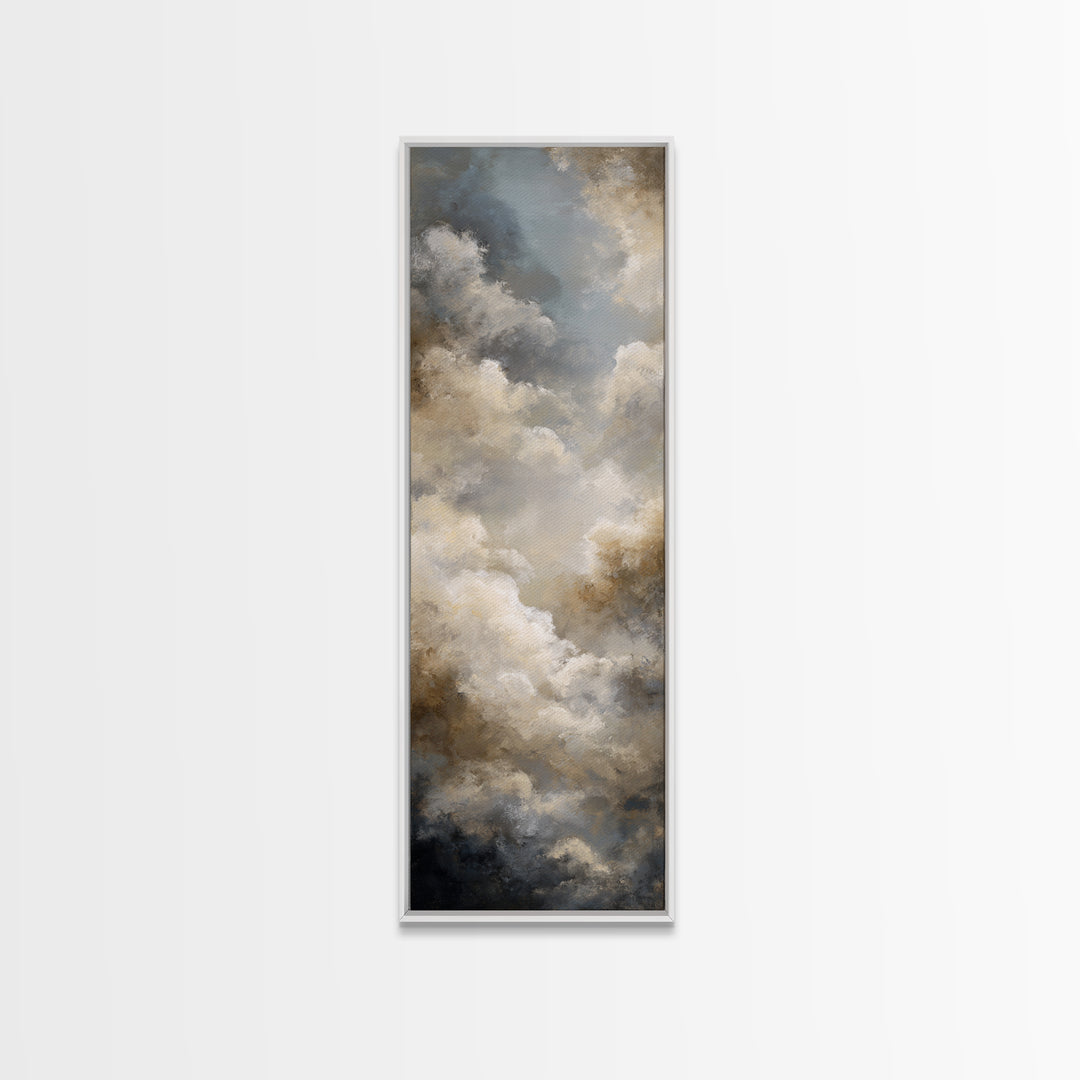 Large Cloudscape with Subtle Drama Framed Canvas Print, Hotel Art, Textured Painting, Hotel Decor, Fine Art, Boutique, HOT-1x3-29