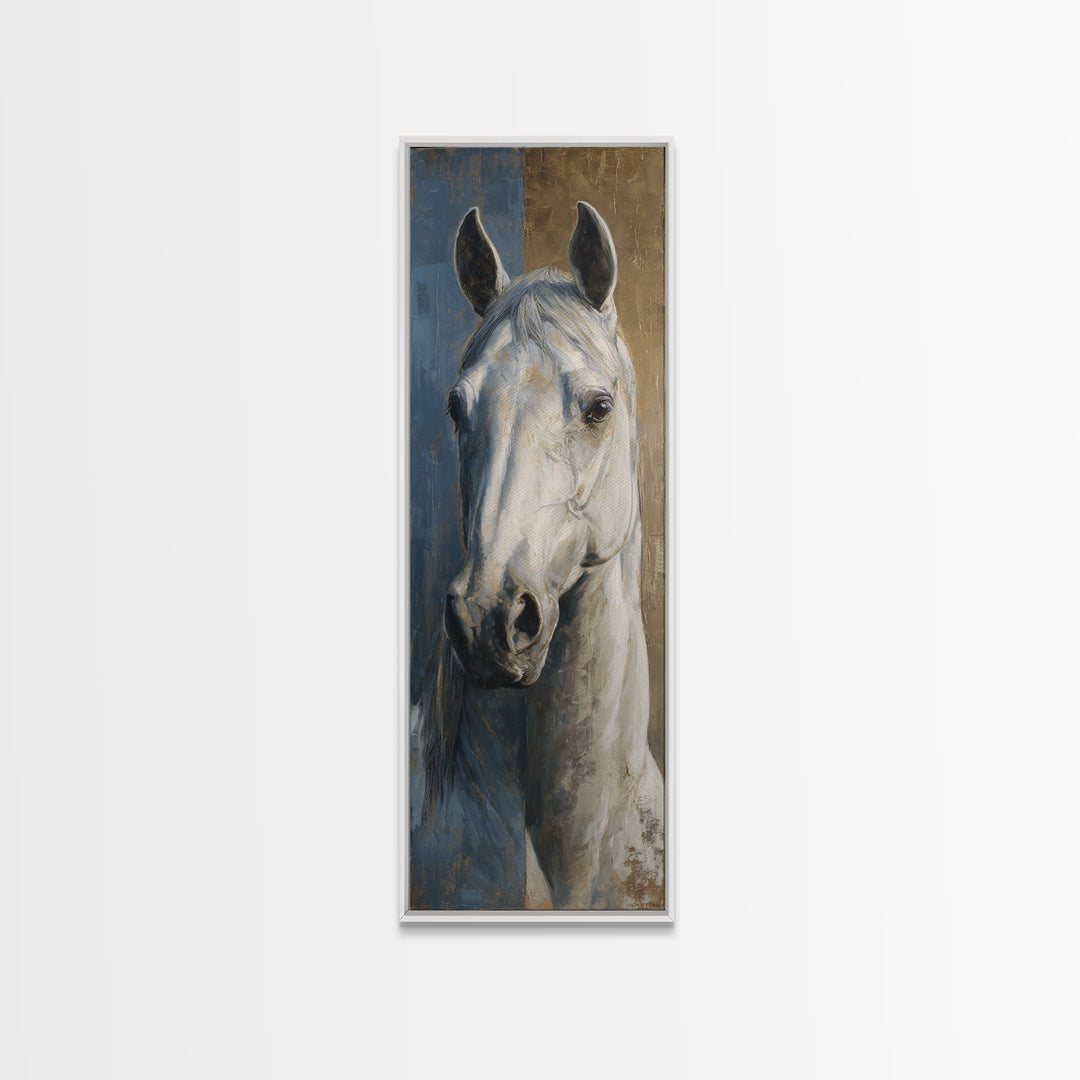 Neutral Horse Portrait Framed Canvas Print, Hotel Art, Mid Century Modern, Hotel Decor, Oil Painting, Boutique, Coastal Decor, HOT-1x3-52