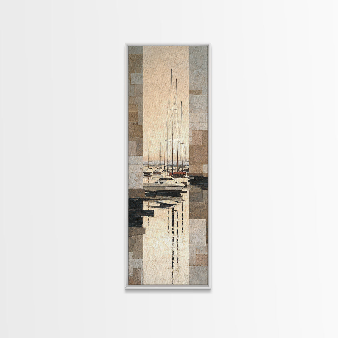 Quiet Harbor with Sailboats at Dawn Canvas Print, Hotel Art, Boho Decor, Hotel Decor, Oil Painting, Boutique, Art Prints, HOT-1x3-82