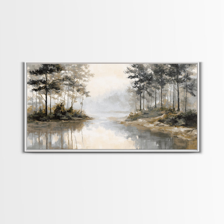 Misty Forest with Refined Calm Atmosphere Framed Canvas Print, Hotel Art, Contemporary Art, Hotel Decor, Fine Art, Boutique, HOT-2x1-10
