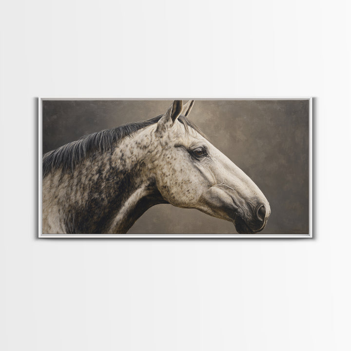 Neutral Horse Portrait Framed Canvas Print, Hotel Art, Room Decor, Hotel Decor, Oil Painting, Boutique, Art Print, Hazbin Hotel, HOT-2x1-12
