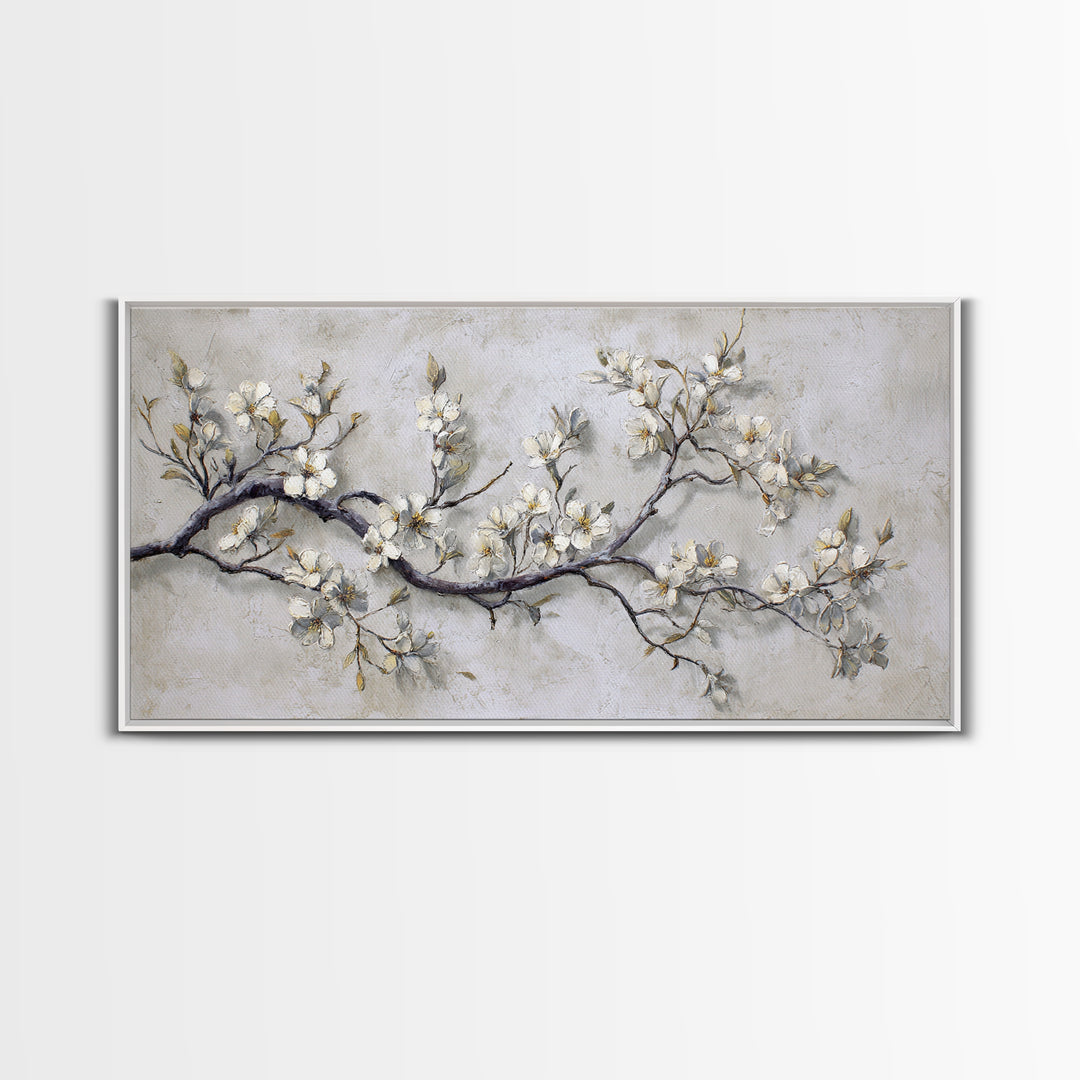 Elegant Botanical Branch on Ivory Ground Framed Canvas Print, Hotel Art, Art Print, Hotel Decor, Oil Painting, Boutique, HOT-2x1-25