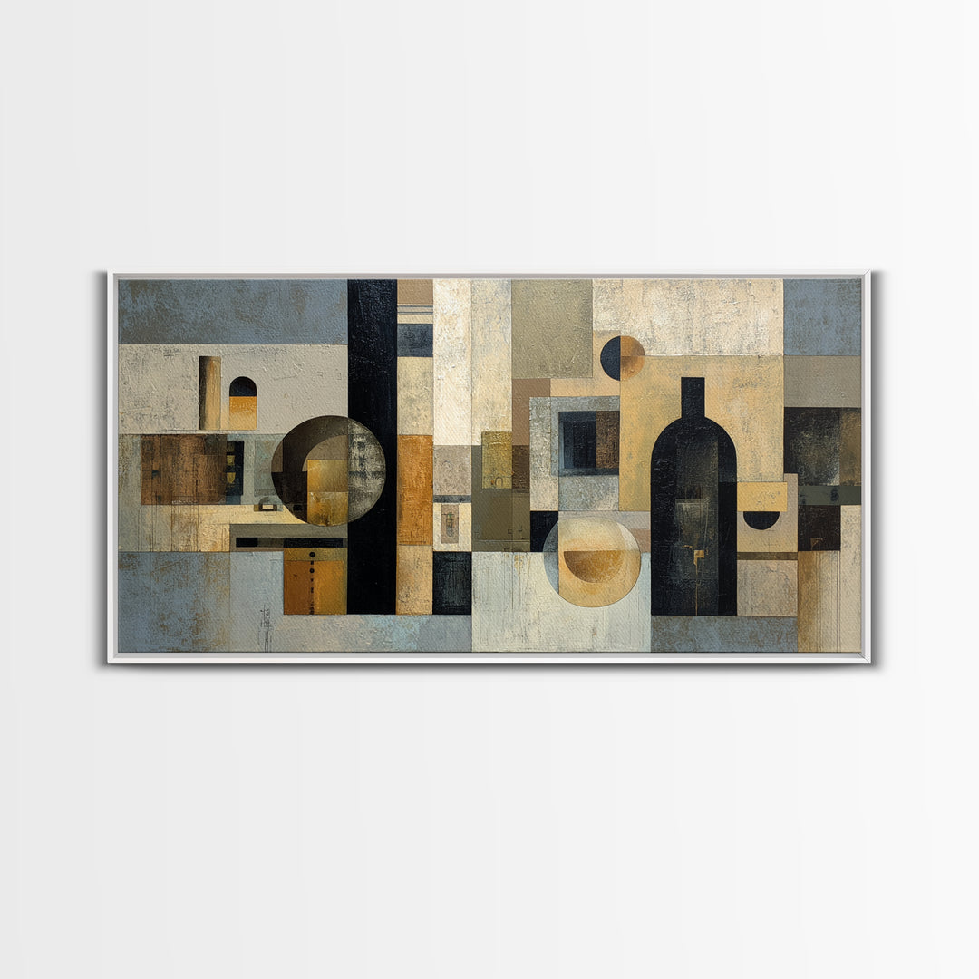 Modern Geometric Composition Framed Canvas Print, Hotel Art, Boho Decor, Hotel Decor, Fine Art, Boutique, Painting, Art Prints, HOT-2x1-27