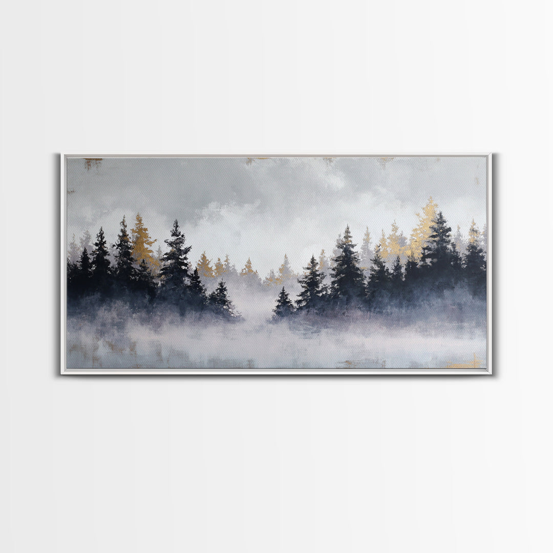 Misty Forest with Refined Calm Atmosphere Framed Canvas Print, Hotel Art, Contemporary Art, Hotel Decor, Fine Art, Boutique, HOT-2x1-34