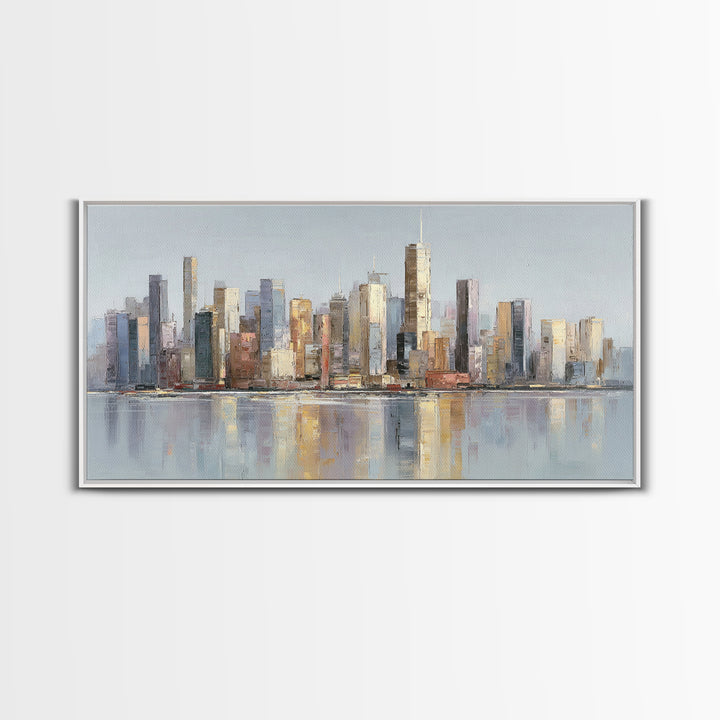 Quiet City Skyline Framed Canvas Print, Hotel Art, Poster, Hotel Decor, Fine Art, Boutique, Wood Wall Art, Printable Art, HOT-2x1-46