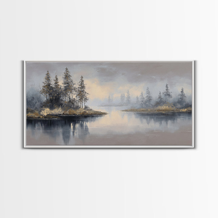 Luxury Monochrome Landscape Framed Canvas Print, Hotel Art, Art, Hotel Decor, Oil Painting, Boutique, Printable Art, HOT-2x1-50
