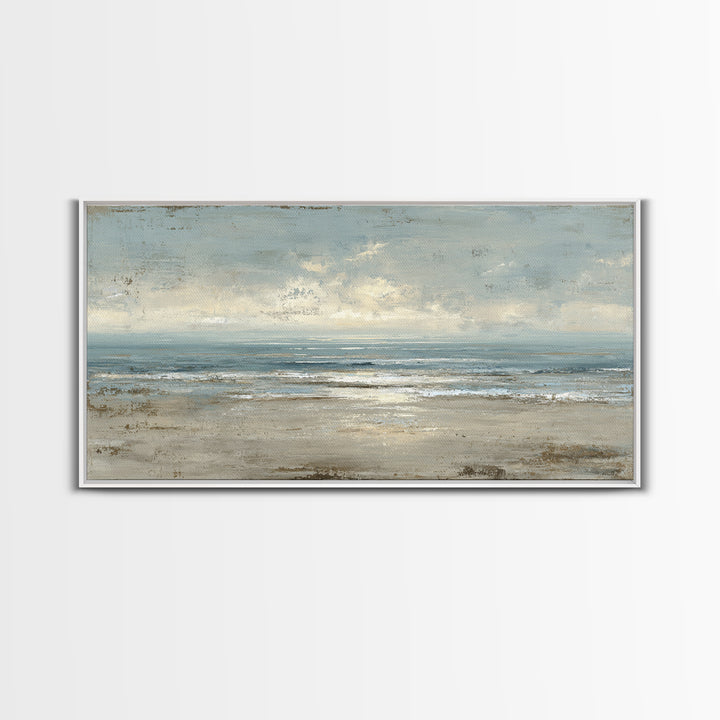 Mediterranean Terrace View Focused on Sea and Framed Canvas Print, Hotel Art, Living Room Decor, Hotel Decor, Boutique, HOT-2x1-55