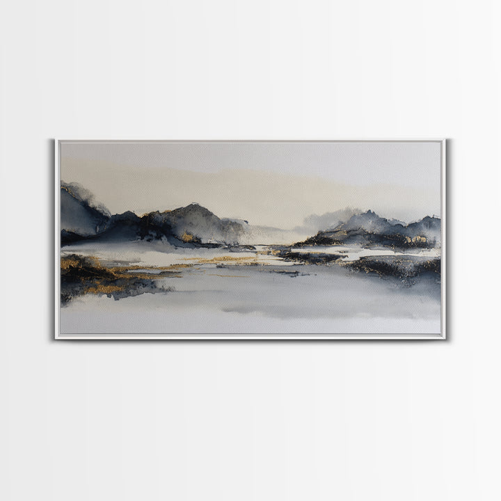 Japanese Ink Landscape Canvas Print, Hotel Art, Wall Art, Hotel Decor, Boutique, Abstract Art, Framed Art, Wood Wall Art, HOT-2x1-62