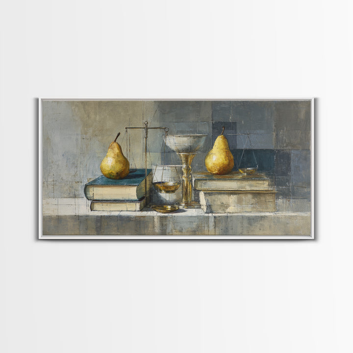 Elegant Pear Still Life on Linen Framed Canvas Print, Hotel Art, Art Deco, Hotel Decor, Fine Art, Boutique, Minimalist Wall Art, HOT-2x1-65