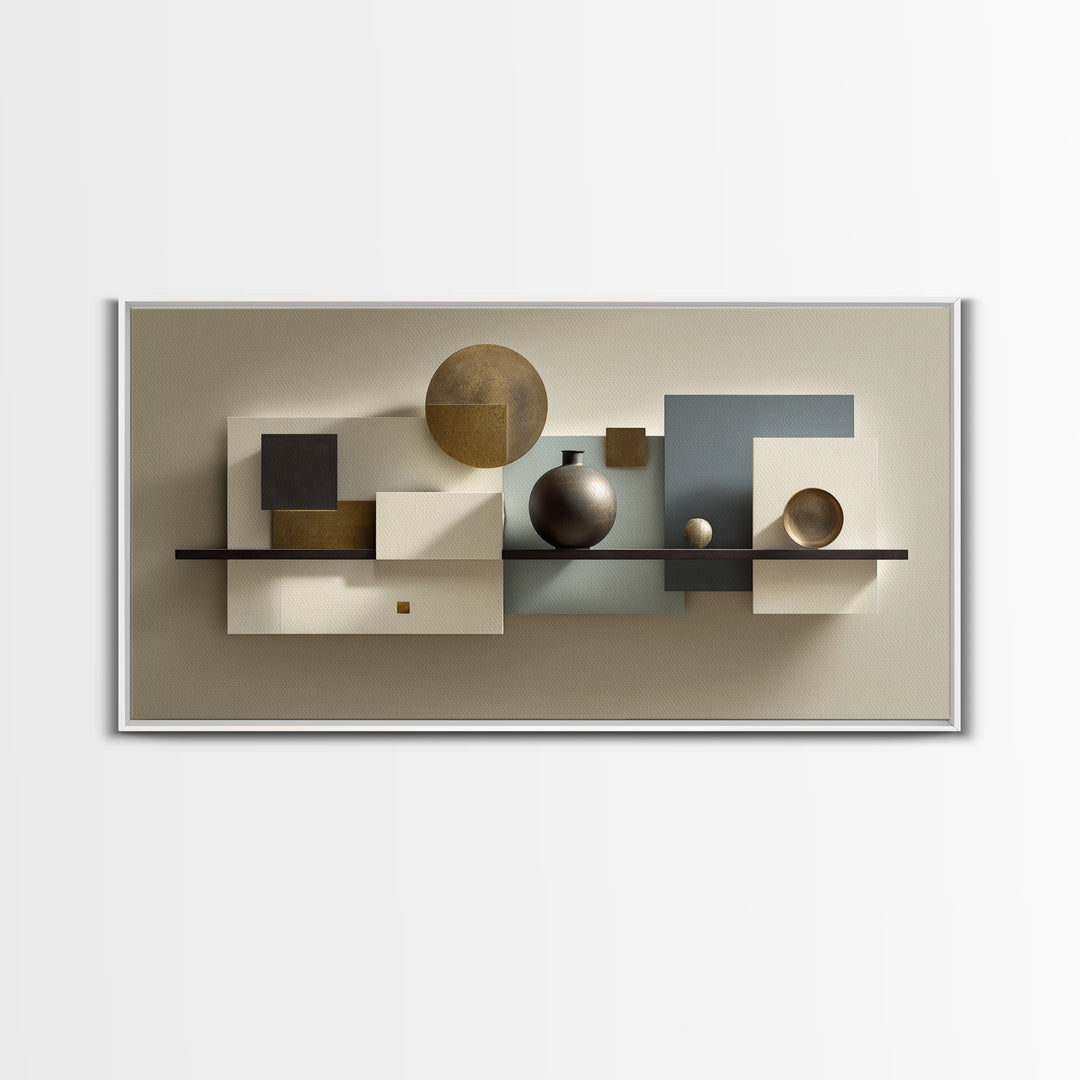 Minimal Sculpture Shapes Framed Canvas Print, Hotel Art, Luxury Decor, Hotel Decor, Abstract Art, Boutique, Art Prints, HOT-2x1-8