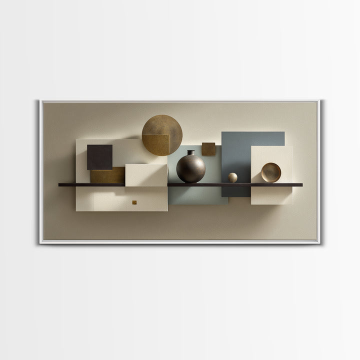 Minimal Sculpture Shapes Framed Canvas Print, Hotel Art, Luxury Decor, Hotel Decor, Abstract Art, Boutique, Art Prints, HOT-2x1-8