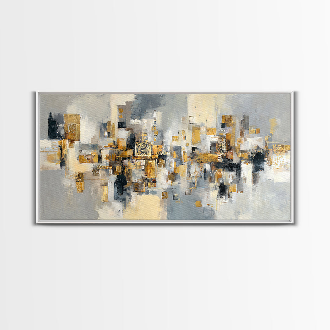Gold Accented Abstract for Upscale Lobby Framed Canvas Print, Hotel Art, Wall Decor, Hotel Decor, Abstract Art, Boutique, HOT-2x1-9