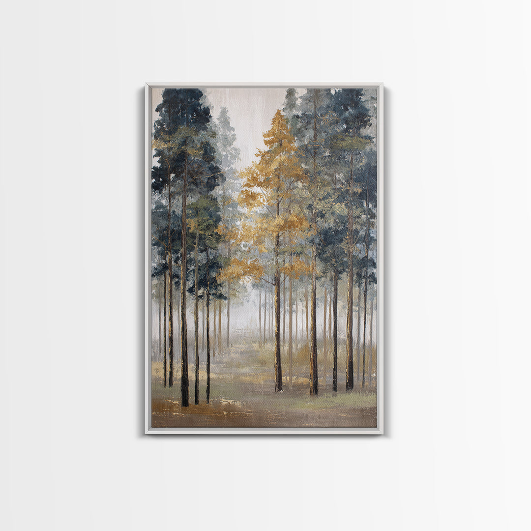 Misty Forest with Refined Calm Atmosphere Framed Canvas Print, Hotel Art, Poster, Hotel Decor, Boutique, Wood Wall Art, HOT-2x3-22