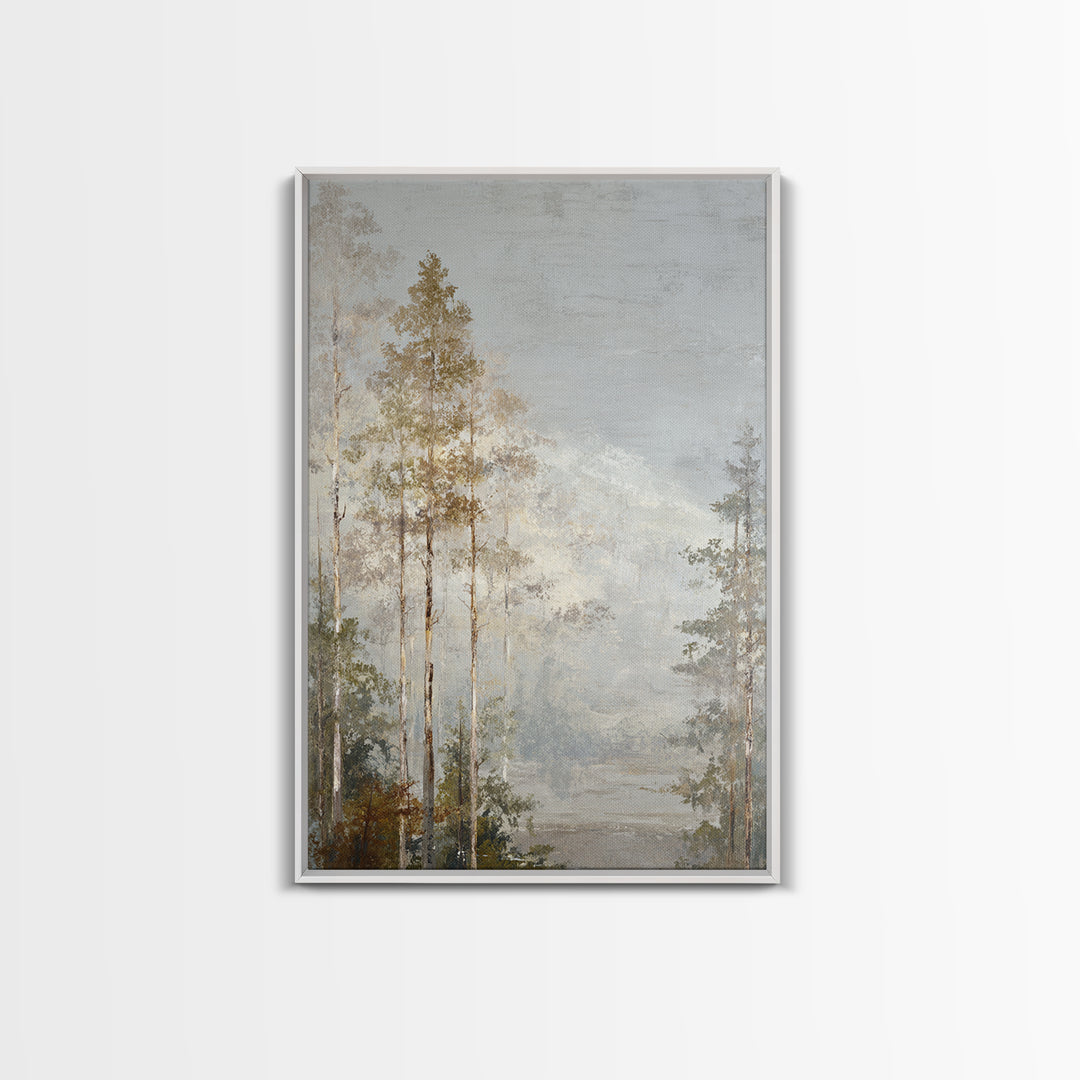 Misty Forest with Refined Calm Atmosphere Framed Canvas Print, Hotel Art, Poster, Hotel Decor, Boutique, Wood Wall Art, HOT-2x3-46