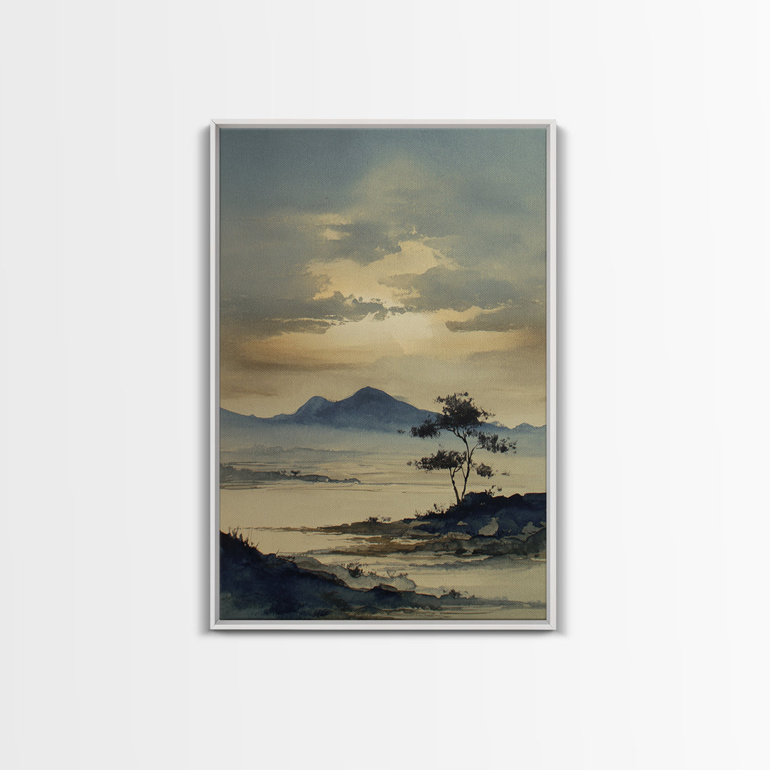 Japanese Ink Landscape Canvas Print, Hotel Art, Art, Hotel Decor, Oil Painting, Boutique, Printable Art, Living Room Decor, HOT-2x3-50