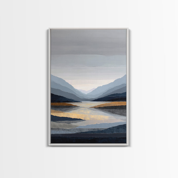 Serene Mountain Lake for Boutique Hotel Mood Framed Canvas Print, Hotel Art, Living Room Decor, Hotel Decor, Fine Art, Boutique, HOT-2x3-88