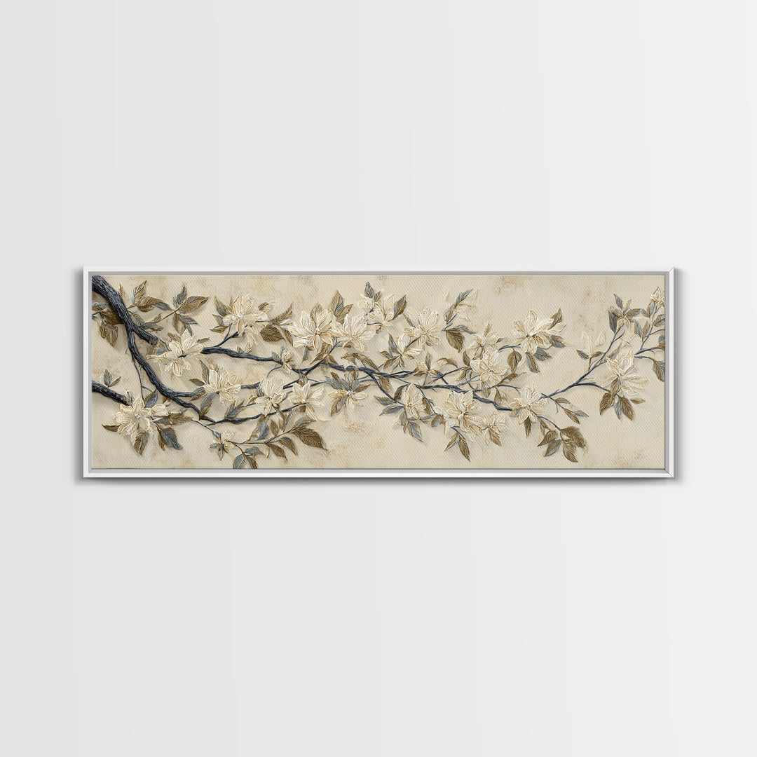 Elegant Botanical Branch on Ivory Ground Canvas Print, Hotel Art, Gallery Wall Art, Hotel Decor, Boutique, Luxury Decor, HOT-3x1-21