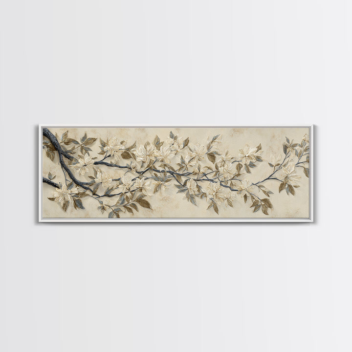 Elegant Botanical Branch on Ivory Ground Canvas Print, Hotel Art, Gallery Wall Art, Hotel Decor, Boutique, Luxury Decor, HOT-3x1-21