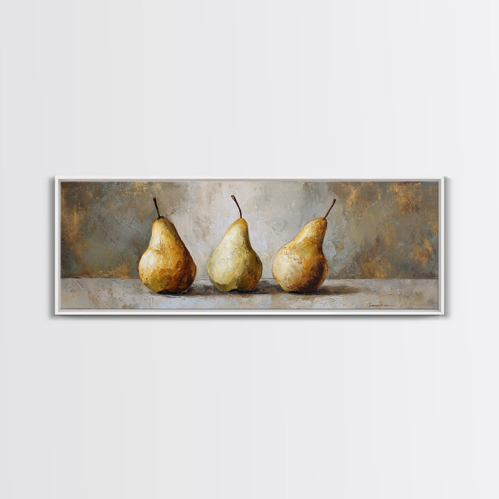 Elegant Pear Still Life on Linen Framed Canvas Print, Hotel Art, Beach Decor, Hotel Decor, Abstract Art, Boutique, Boho Decor, HOT-3x1-37