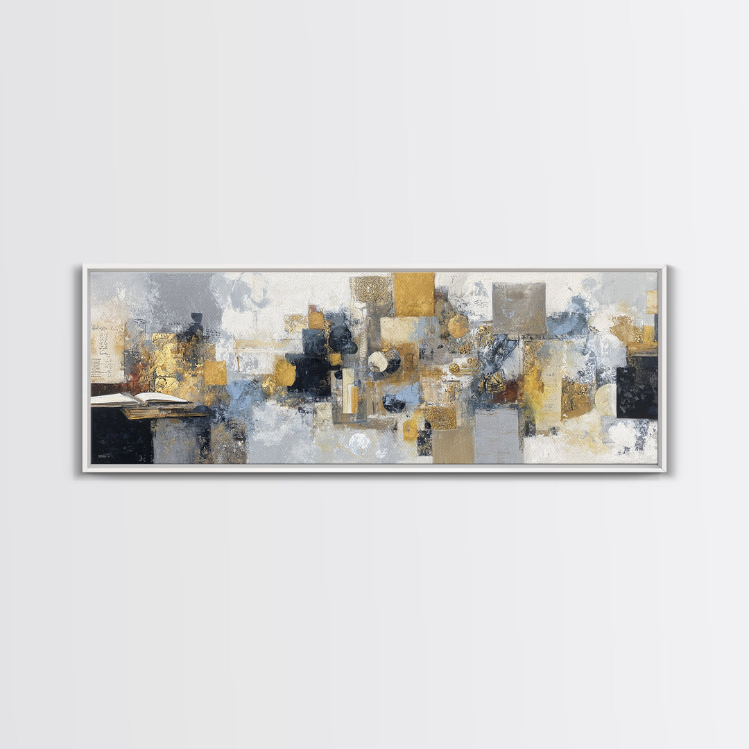 Gold Accented Abstract for Upscale Lobby Framed Canvas Print, Hotel Art, Gallery Wall Set, Hotel Decor, Fine Art, Boutique, HOT-3x1-53