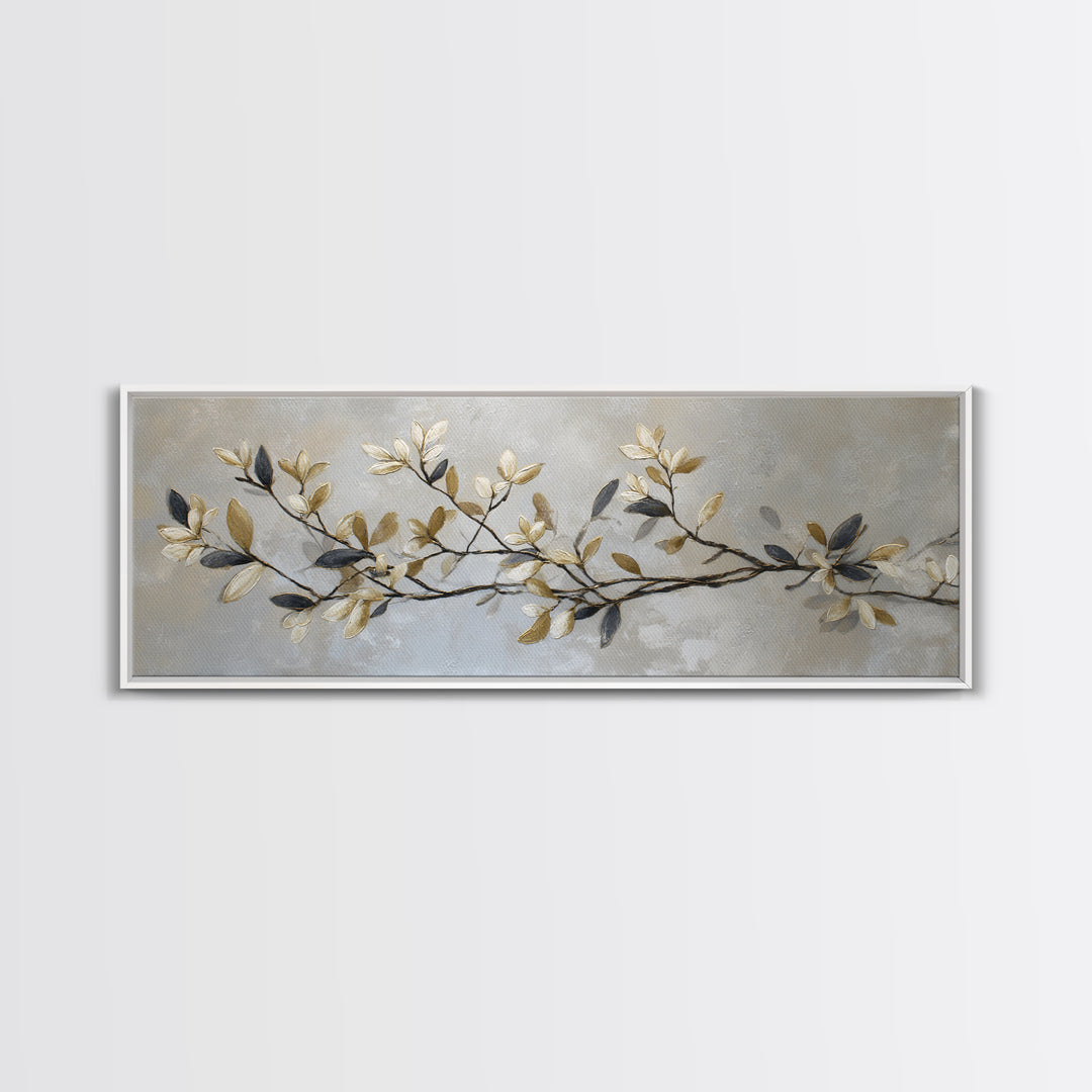 Elegant Botanical Branch on Ivory Ground Framed Canvas Print, Hotel Art, Gallery Decor, Hotel Decor, Fine Art, Boutique, HOT-3x1-69