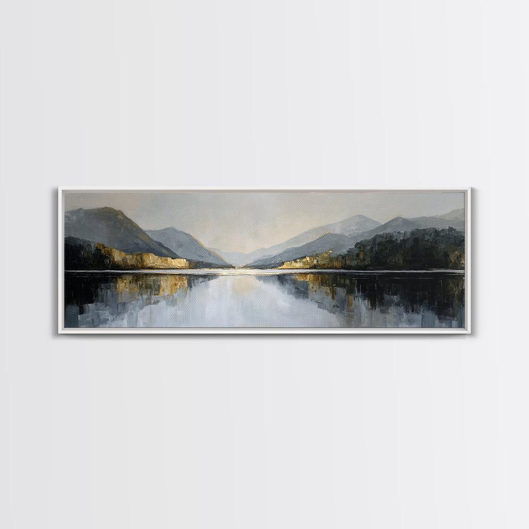 Serene Mountain Lake for Boutique Hotel Mood Framed Canvas Print, Hotel Art, Poster, Hotel Decor, Fine Art, Boutique, HOT-3x1-72