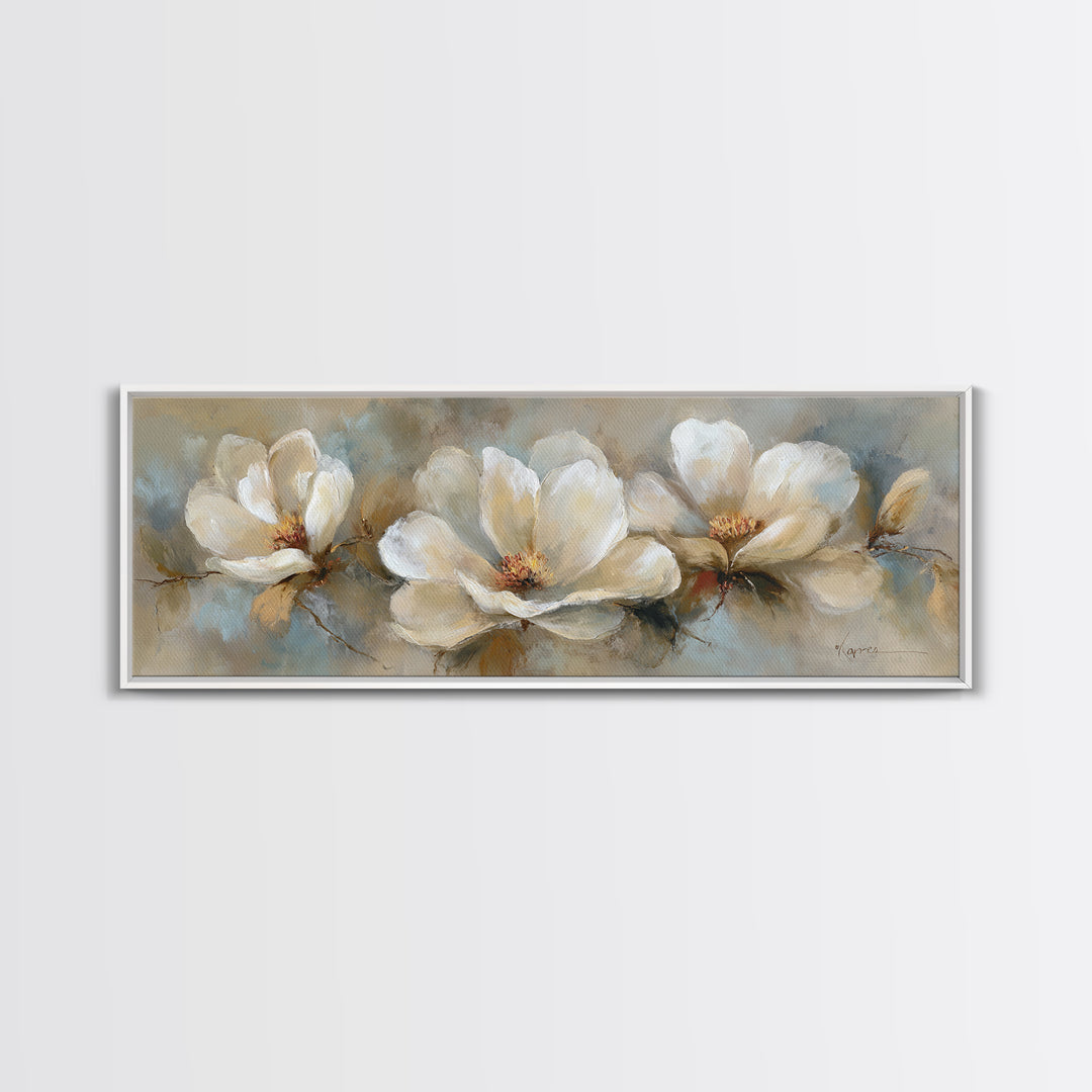 Classic Oil Painted Floral Still Life Framed Canvas Print, Hotel Art, Neutral Decor, Hotel Decor, Oil Painting, Boutique, HOT-3x1-73