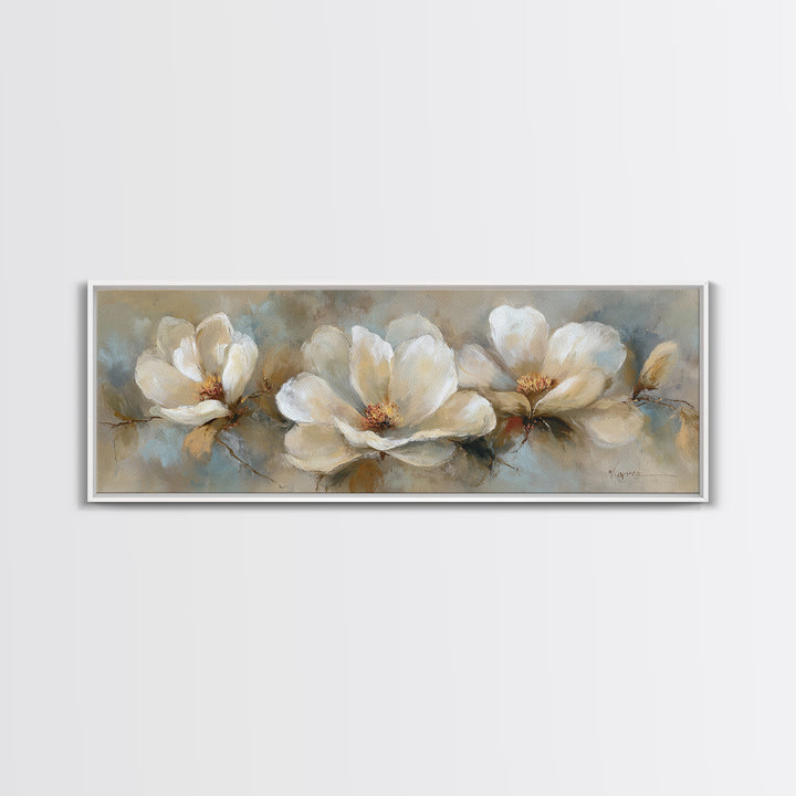 Classic Oil Painted Floral Still Life Framed Canvas Print, Hotel Art, Neutral Decor, Hotel Decor, Oil Painting, Boutique, HOT-3x1-73