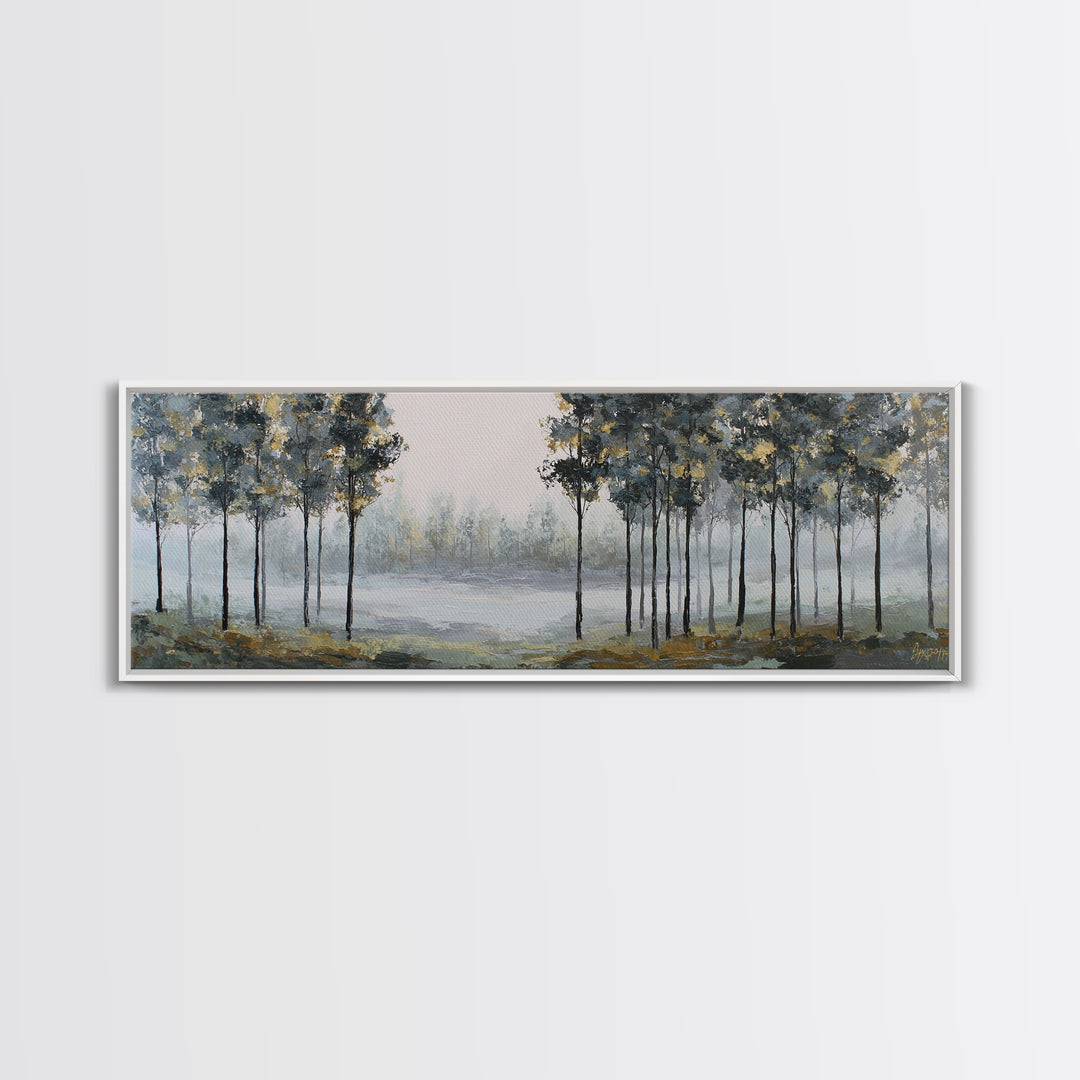 Misty Forest with Refined Calm Atmosphere Canvas Print, Hotel Art, Hotel Decor, Oil Painting, Boutique, Wall Sculpture, HOT-3x1-78