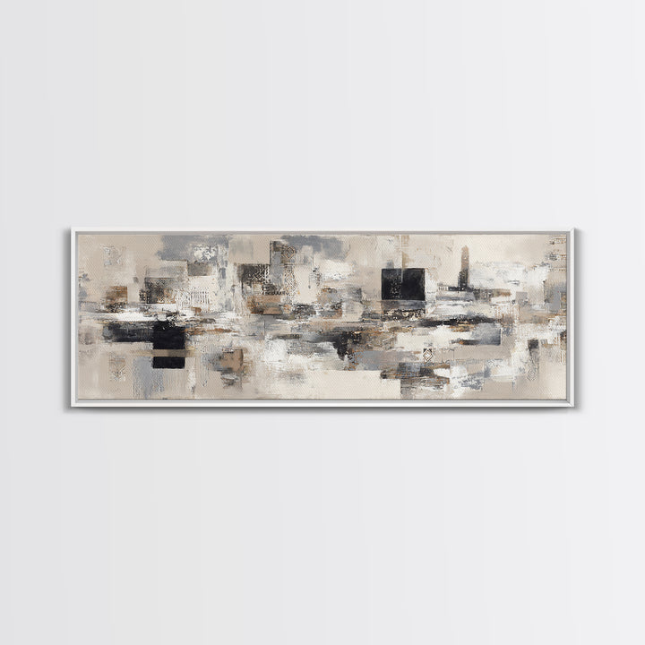 Sophisticated Neutral Abstract Framed Canvas Print, Hotel Art, Boho Decor, Hotel Decor, Fine Art, Boutique, Painting, HOT-3x1-89