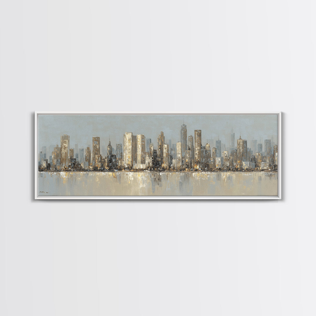 Quiet City Skyline Framed Canvas Print, Hotel Art, Gallery Wall Art, Hotel Decor, Abstract Art, Boutique, Luxury Decor, HOT-3x1-90
