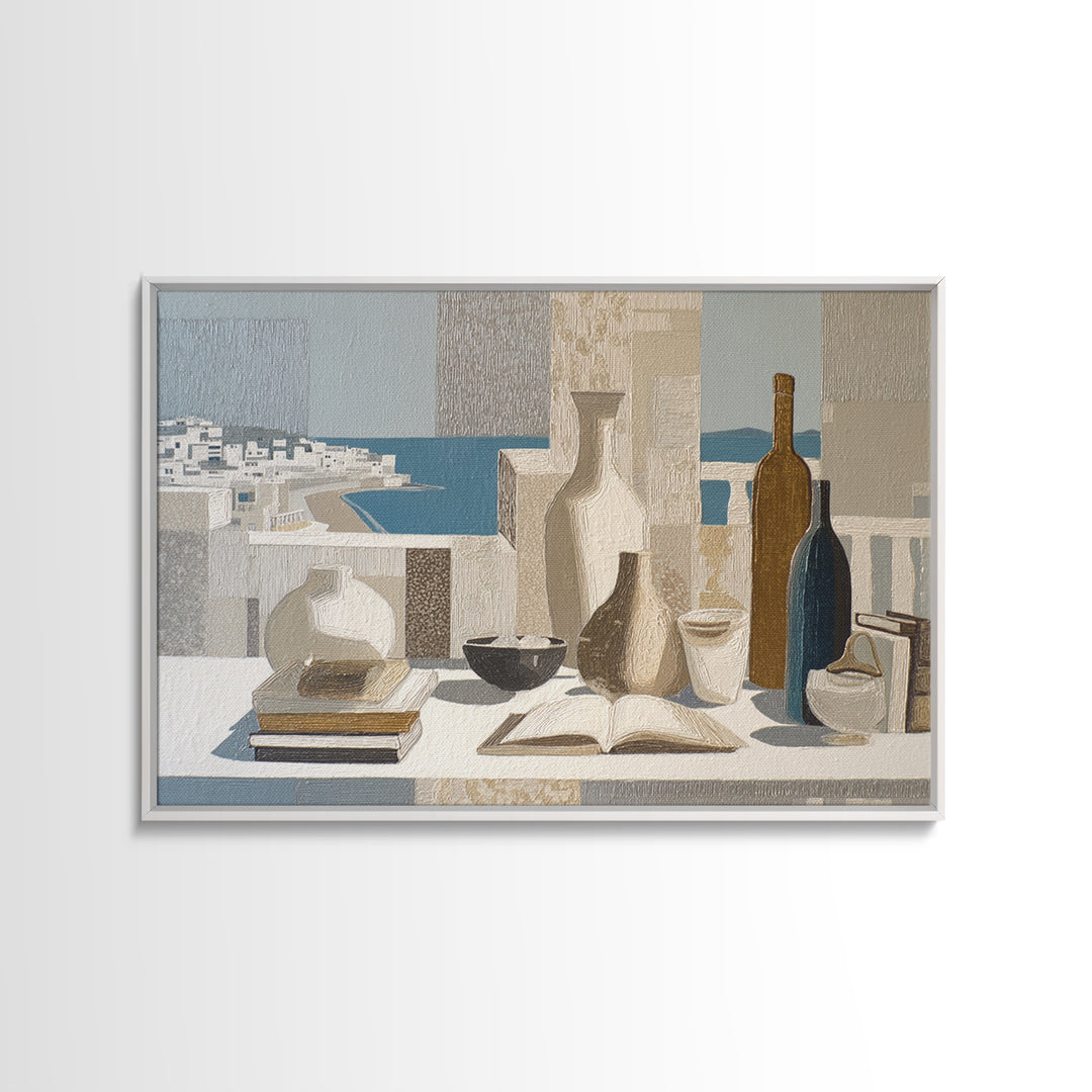 Mediterranean Terrace View Focused on Sea and Framed Canvas Print, Hotel Art, Modern Wall Art, Hotel Decor, Fine Art, Boutique, HOT-3x2-15