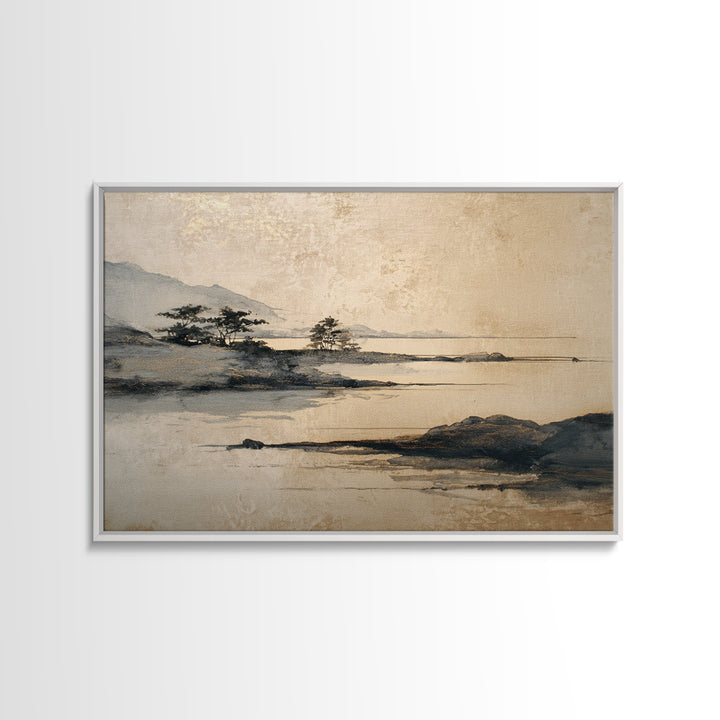 Japanese Ink Landscape Canvas Print, Hotel Art, Wood Wall Art, Hotel Decor, Fine Art, Boutique, Gallery Wall Set, Travel Poster, HOT-3x2-22