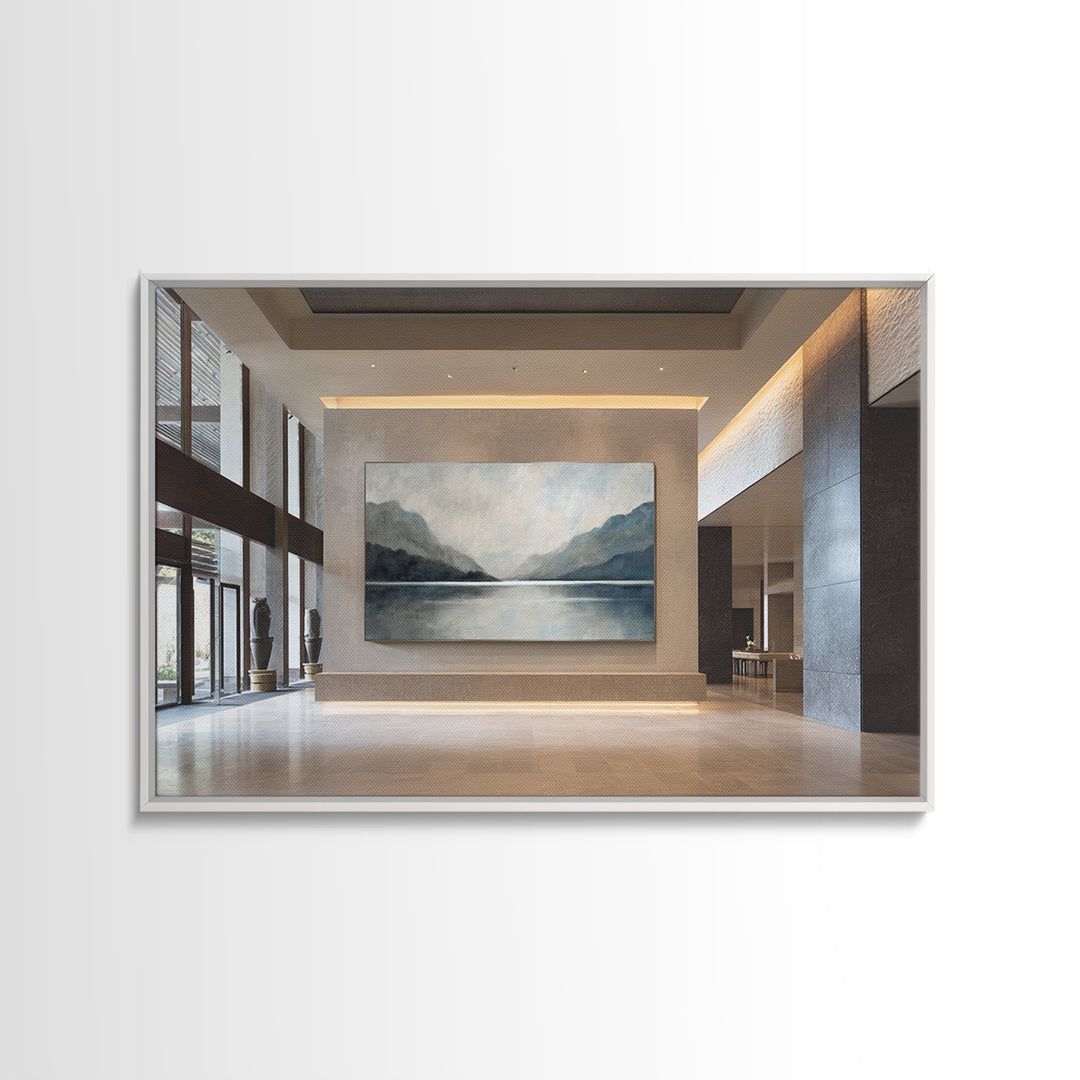 Serene Mountain Lake for Boutique Hotel Mood Framed Canvas Print, Hotel Art, Travel Poster, Hotel Decor, Fine Art, Boutique, HOT-3x2-36