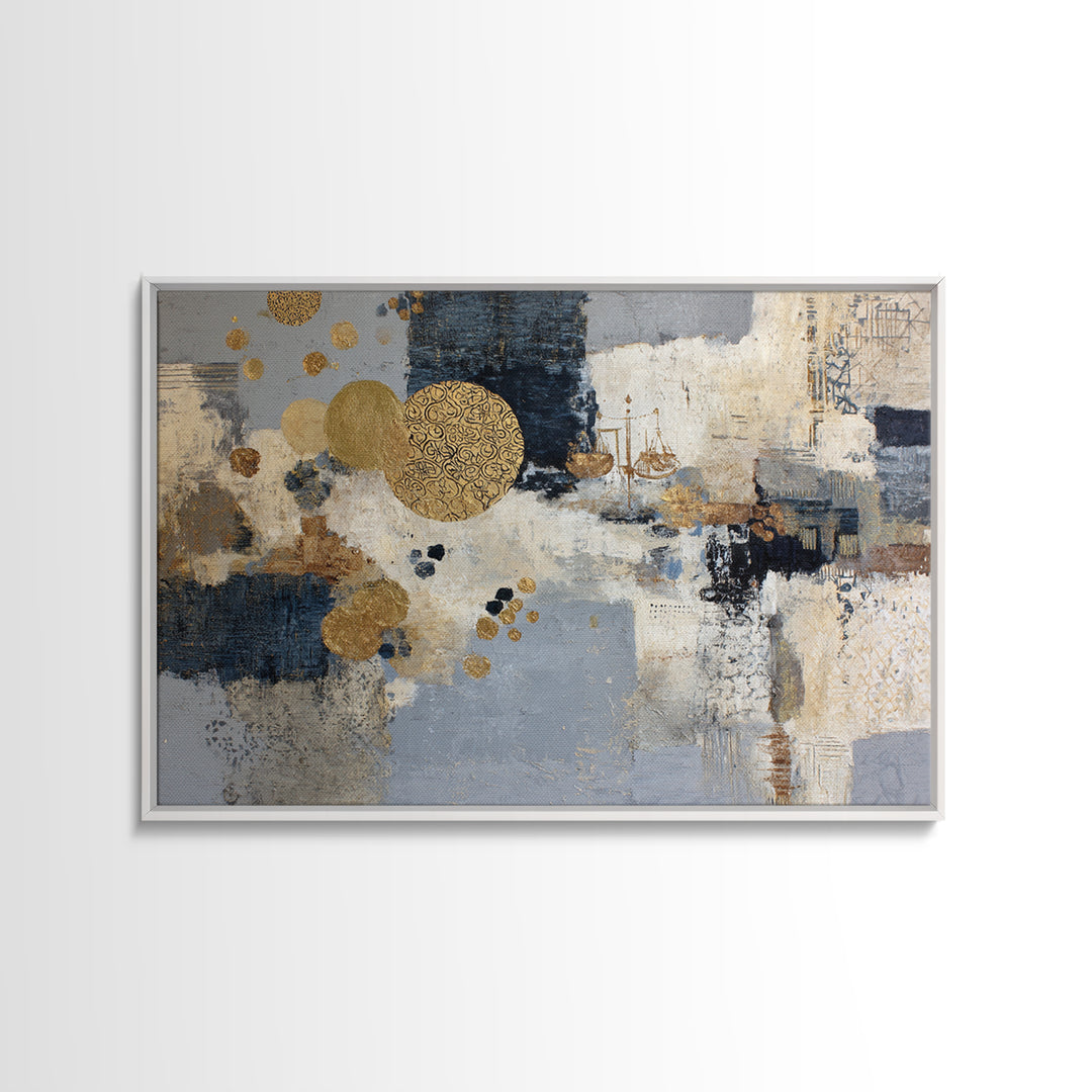 Gold Accented Abstract for Upscale Lobby Framed Canvas Print, Hotel Art, Beach House Decor, Hotel Decor, Abstract Art, Boutique, HOT-3x2-41