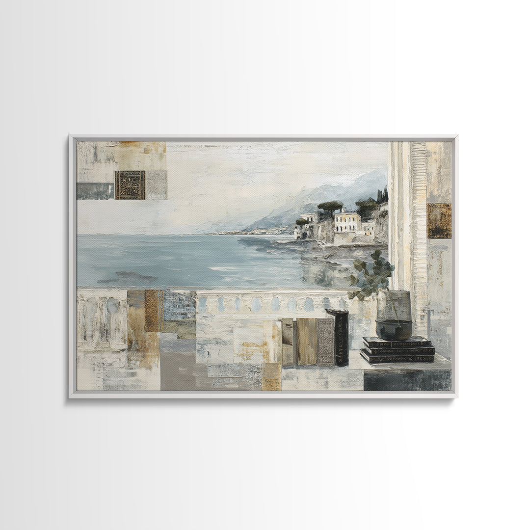 Mediterranean Terrace View Focused on Sea and Framed Canvas Print, Hotel Art, Coastal Decor, Hotel Decor, Fine Art, Boutique, HOT-3x2-63