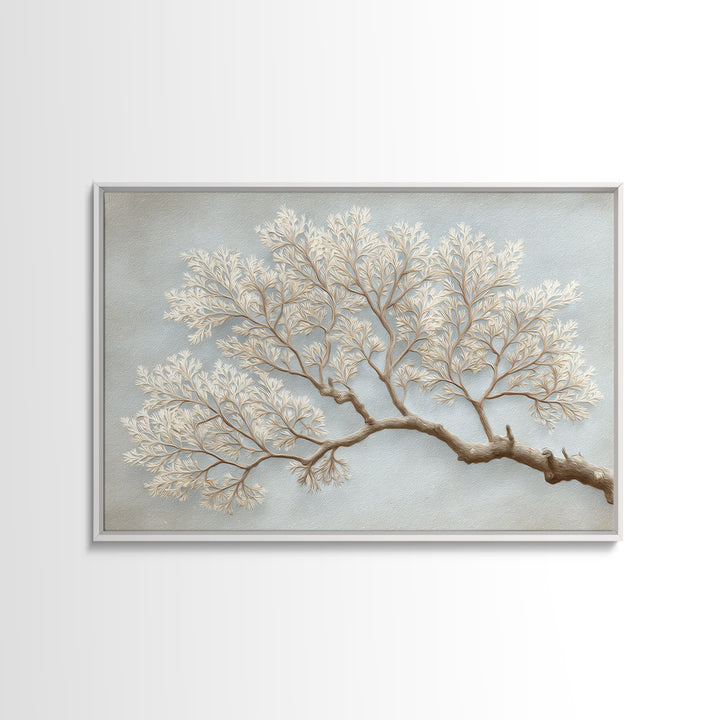 Elegant Botanical Branch on Ivory Ground Framed Canvas Print, Hotel Art, Coastal Decor, Hotel Decor, Oil Painting, Boutique, HOT-3x2-9